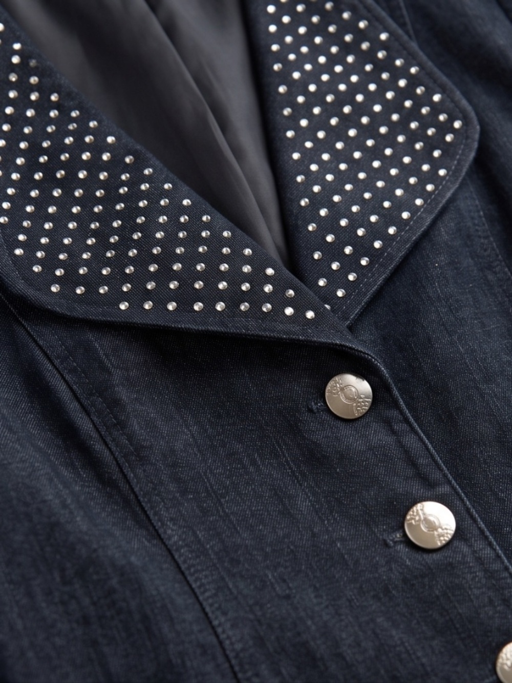 Black Denim Suit with Rhinestone and Silver Button